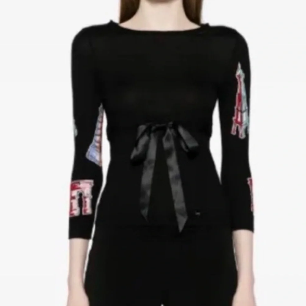 Authentic Chanel Vintage 2006 Cruise Black Cashmere Silk Novelty Ribbon Sweater